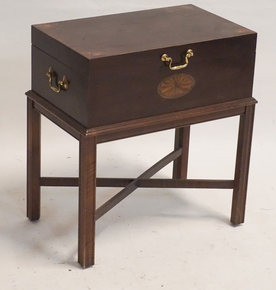 British Edwardian Inlaid Mahogany Box on Stand (1 of 4)