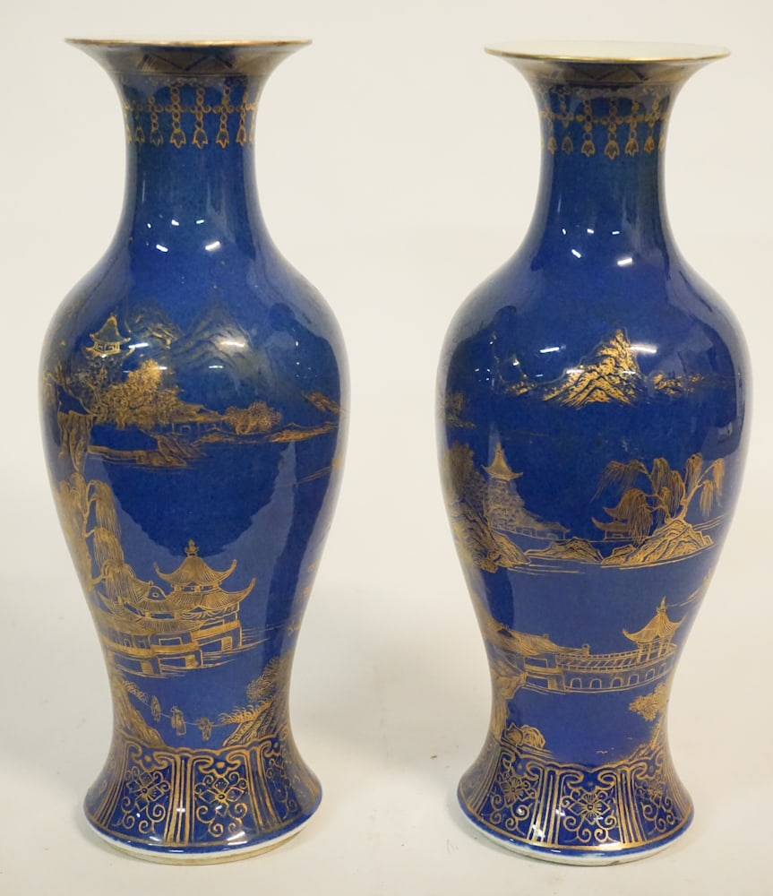 Pair Antique Chinese Powder Blue Qing Vases (1 of 10)
