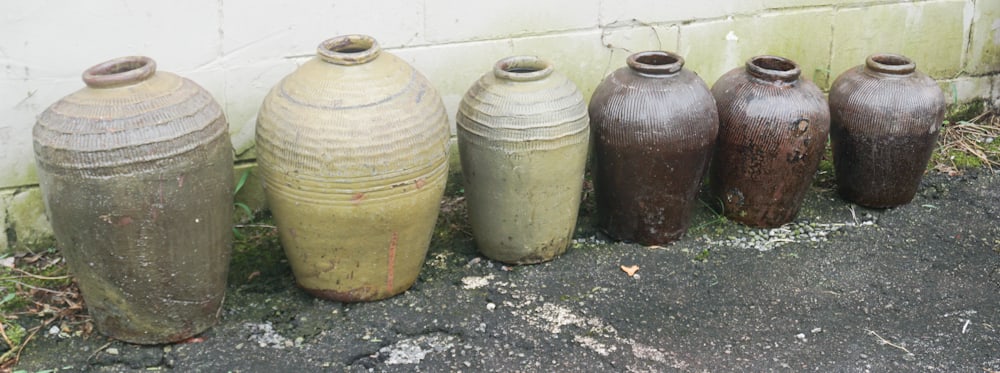 Six Antique Oriental Stoneware Fermentation Jars (1 of 1)