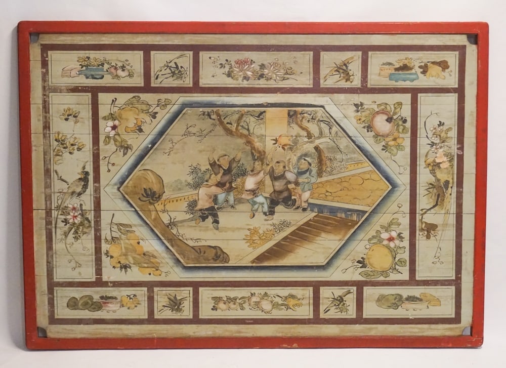 Antique Oriental Paint Decorated Wood Canopy (1 of 2)