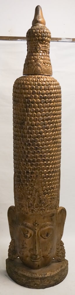 Large Antique Oriental Carved & Gilt Buddha Head (1 of 4)