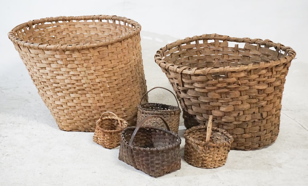 Collection Six Antique Split Wood Baskets (1 of 2)