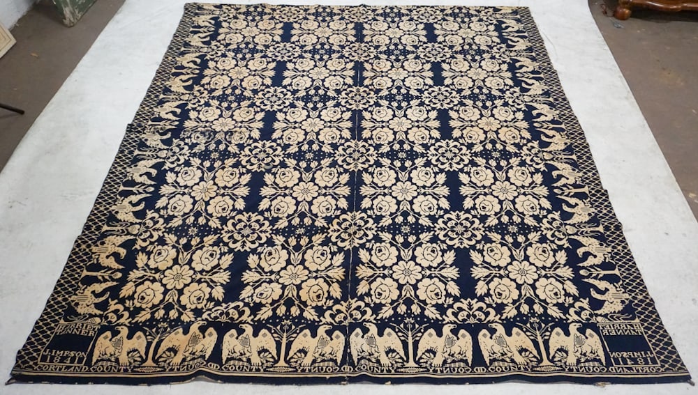 Antique American Woven Wool Pictorial Coverlet (1 of 3)