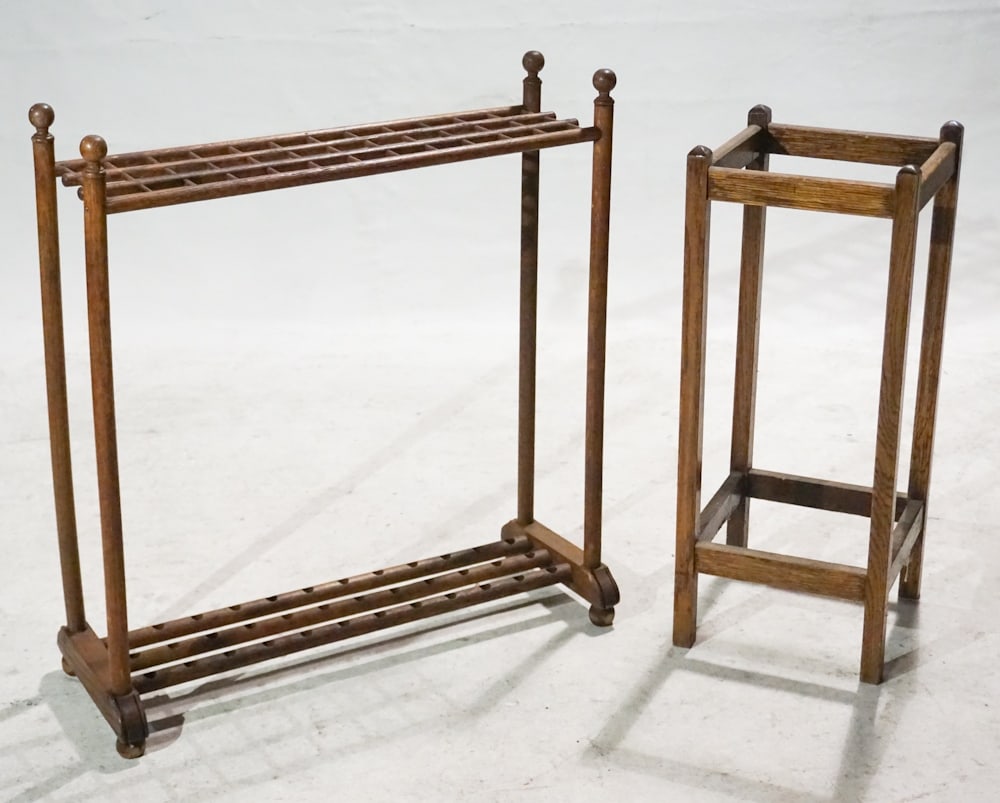 Arts & Crafts Period Turned Oak Umbrella Stands (1 of 2)