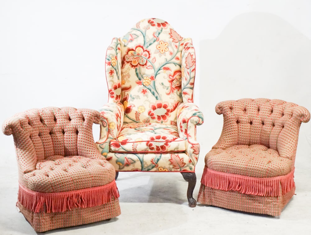 Chippendale Style Upholstered Wing Back Easy Chair (1 of 2)