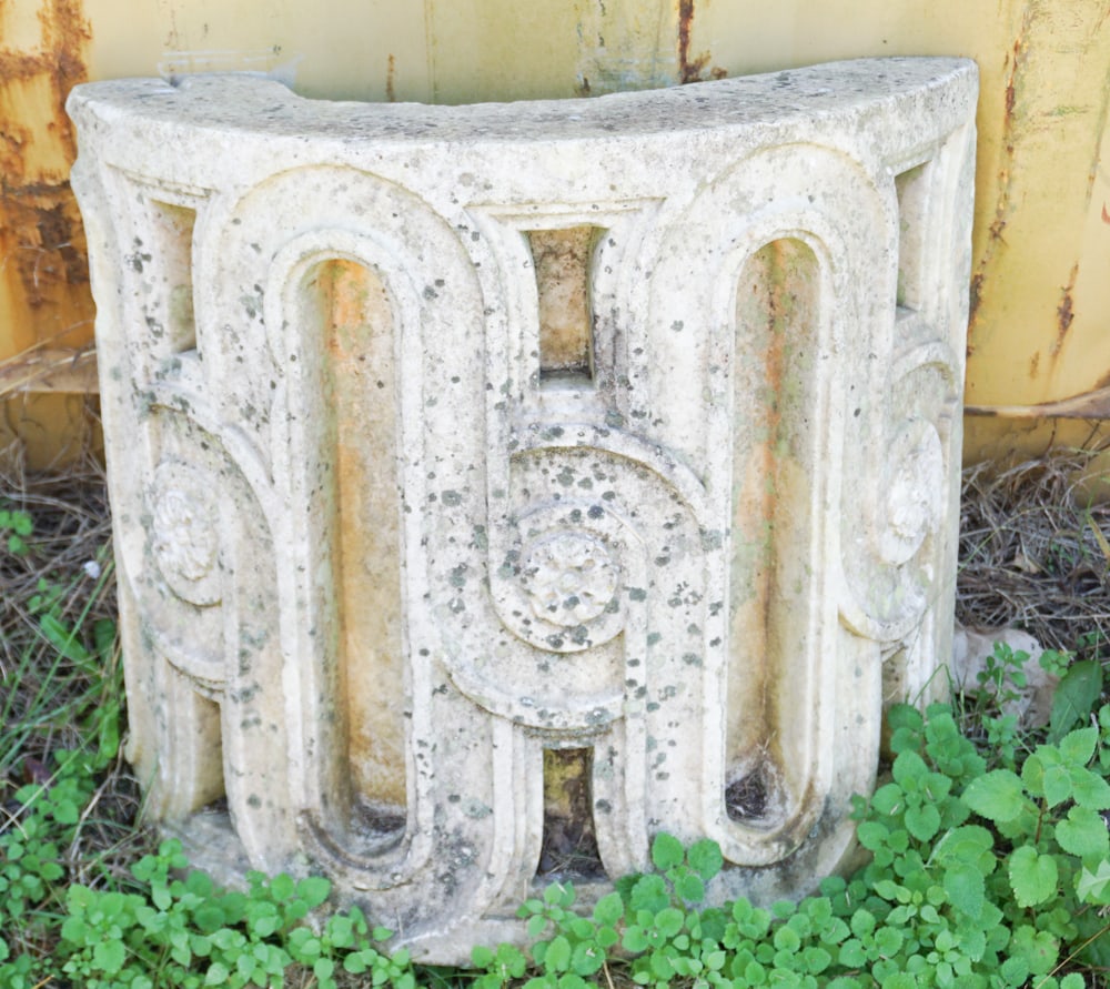 Early European Carved Stone Garden Cistern: Likely 18th century. All carved from white sandstone and very nicely preserved with a good surface. H22 1/2" W24" D9" Sold from the collection of a private Charleston, SC gentleman and lady.