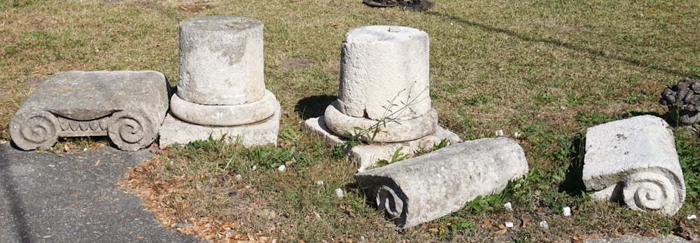 Pair Antique Carved Fossil Lyme Stone Garden Stand (1 of 3)