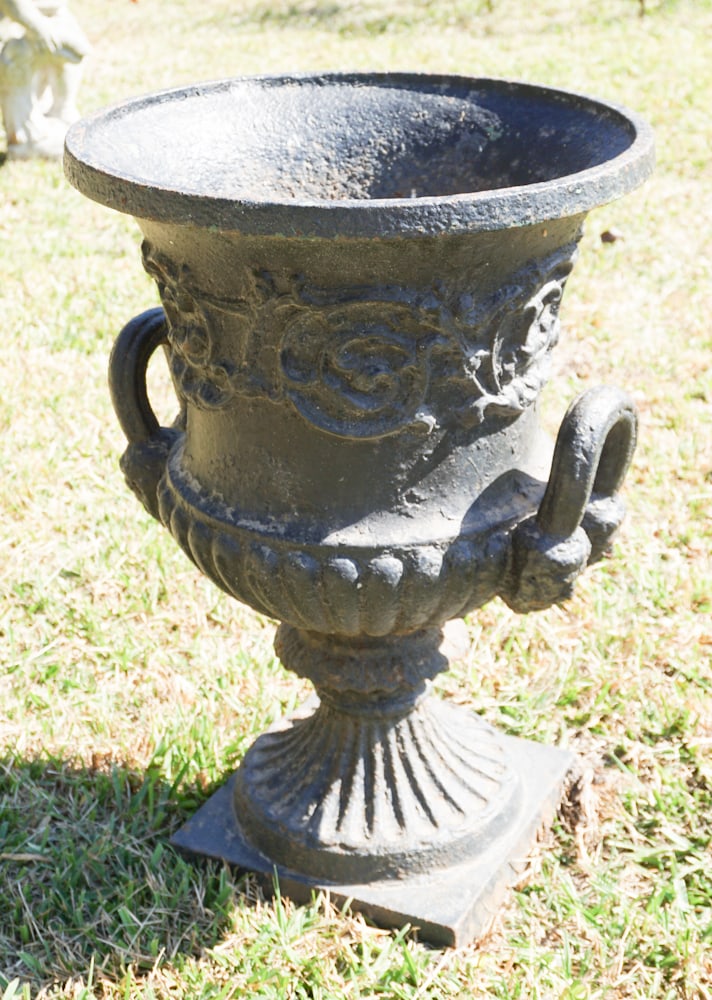 Very Fine Antique Cast Iron Classical Garden Urn (1 of 3)