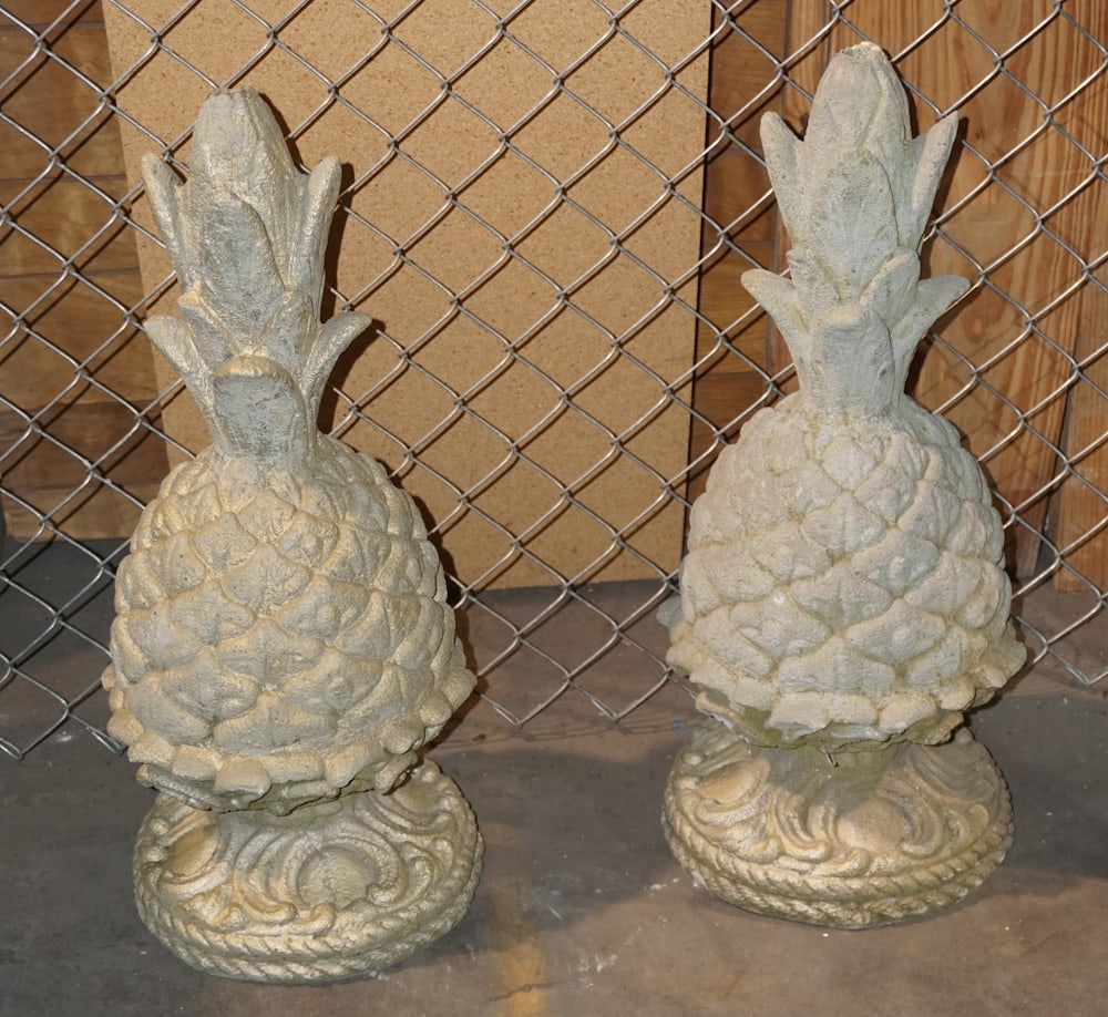 Pair Garden Pineapple Concrete Fountain Toppers Auction