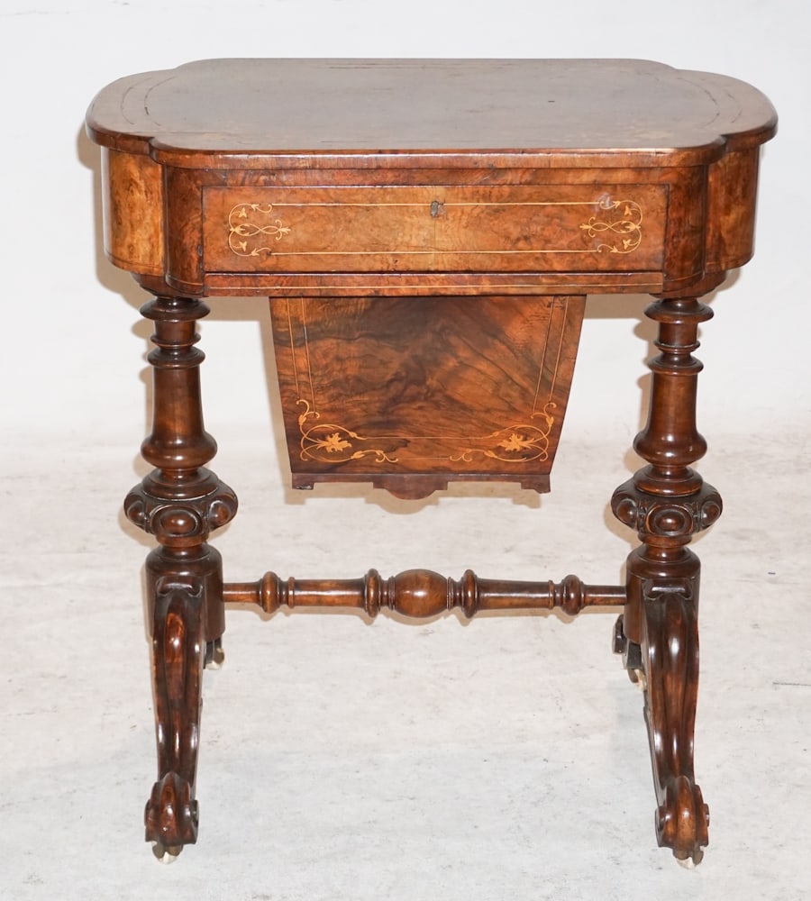 English Inlaid Walnut Rococo Style Sewing Stand (1 of 6)