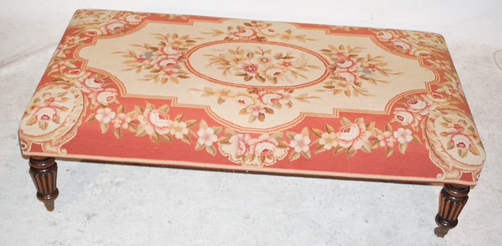 English Regency Upholstered & Carved Ottoman (1 of 3)