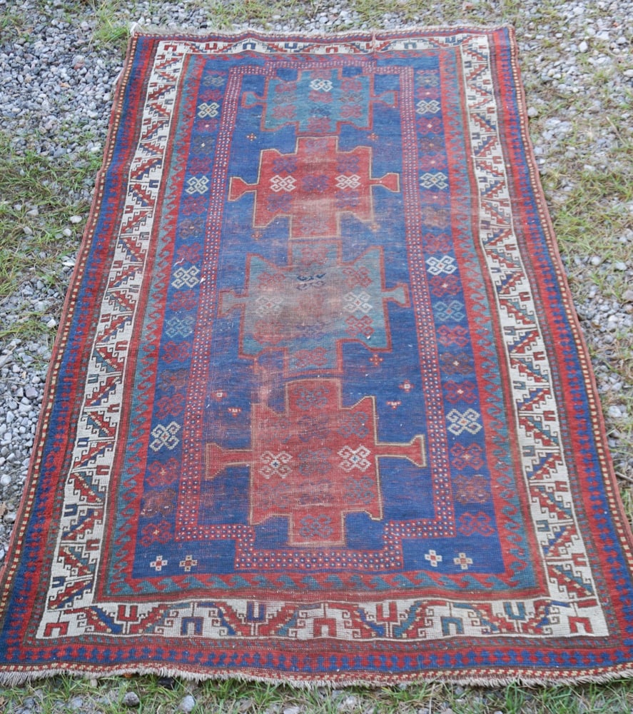 Antique Persian Tribal Carpet: Early 20th century. Having nice bold colors and tribal weave. Some pile wear consistent with age and use. L94" W51 1/2" Sold from the collection of Jean and Steven Rothrock of Georgetown, South Caroli