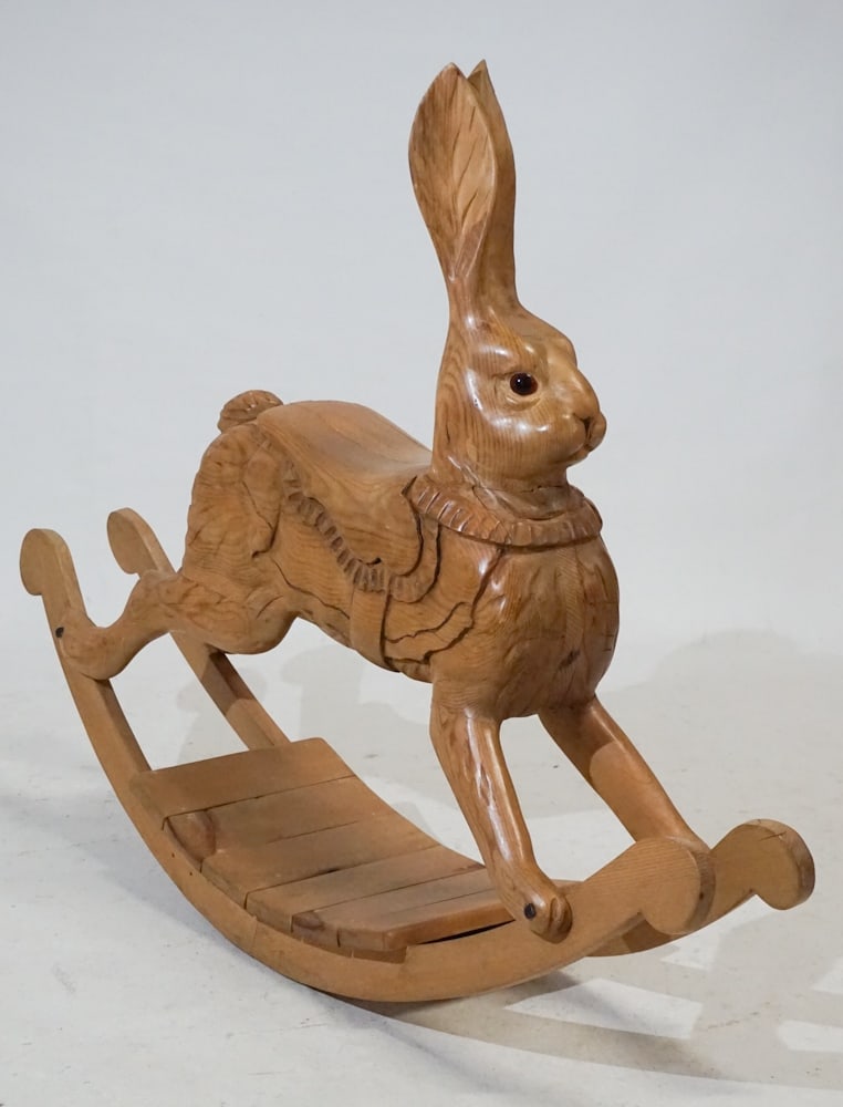Excellent Antique English Pine Rocking Rabbit (1 of 3)