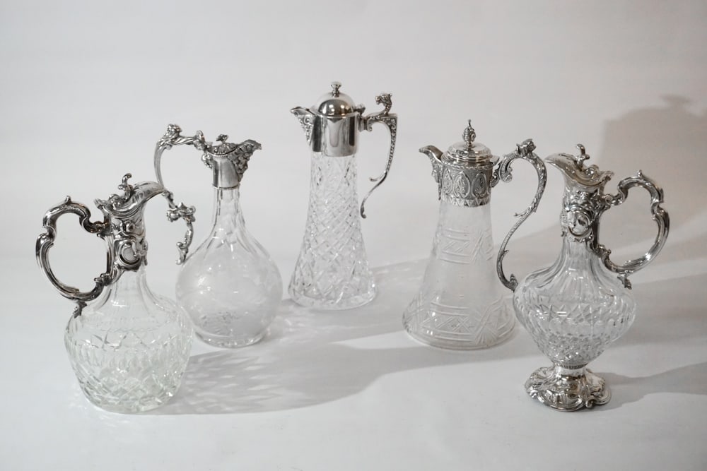 Collection Antique English Edwardian Cut Crystal & Silver Plate Pitchers (1 of 4)