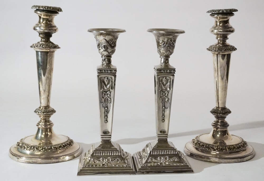 Two Pair Antique English Old Sheffield Silver Plate Candlesticks (1 of 4)