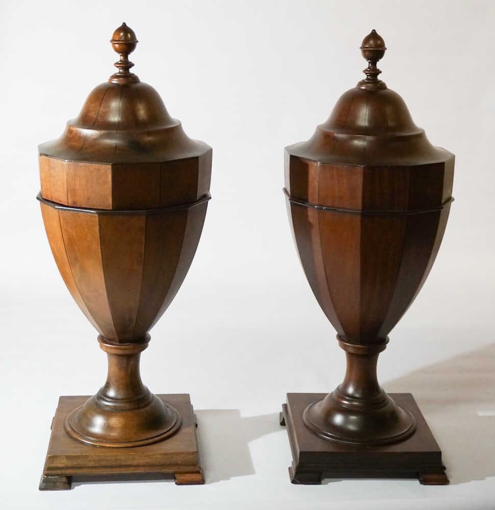 Pair George III Style Mahogany Knife Box Urns (1 of 4)