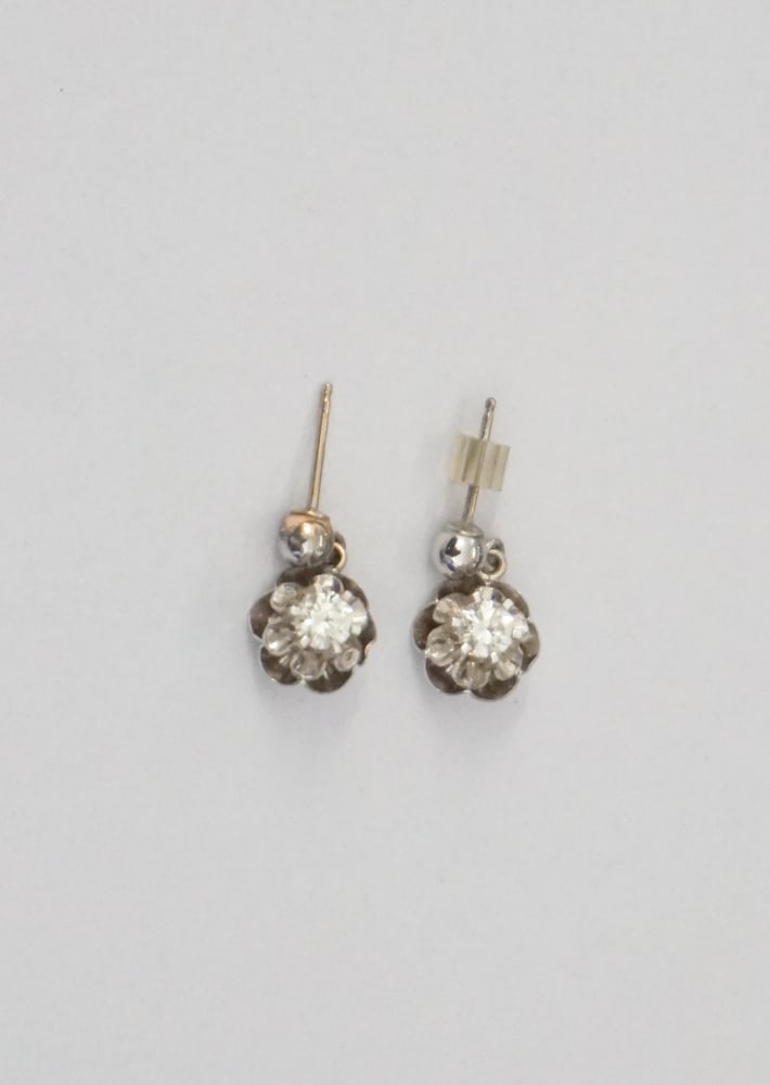 Pair 18k White Gold & Diamond Drop Earrings (1 of 1)