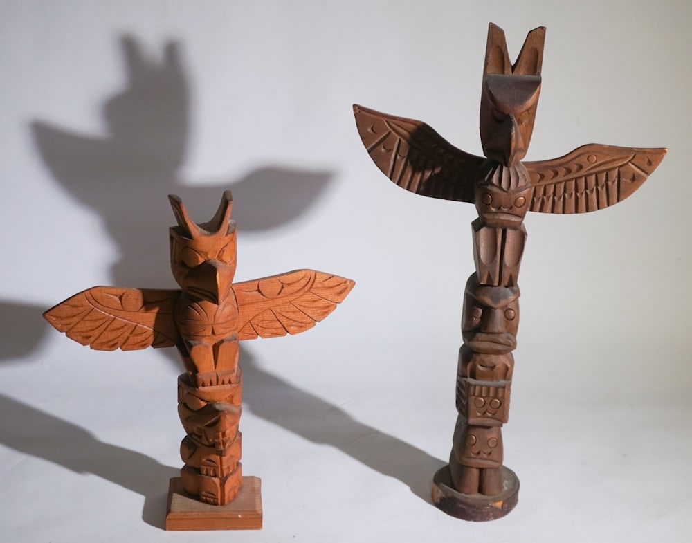 Two Pacific Coast Native American Totem Poles (1 of 3)