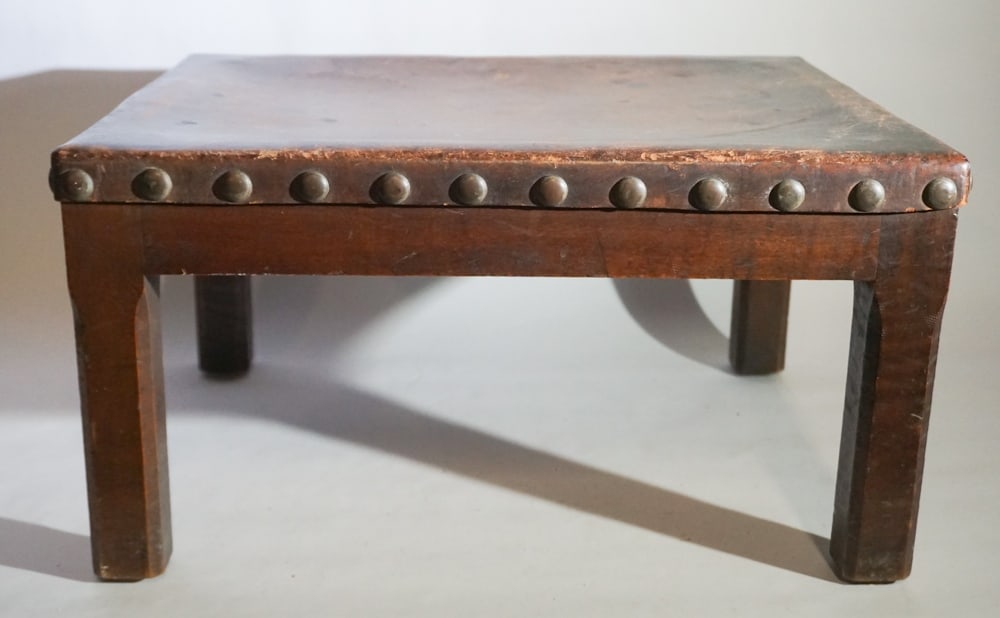 Arts & Crafts Period Oak & Leather Footstool (1 of 2)