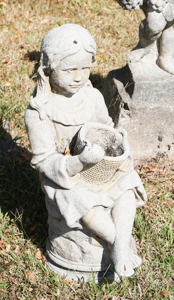 Excellent Antique Cast Stone Garden Figure of Girl (1 of 2)