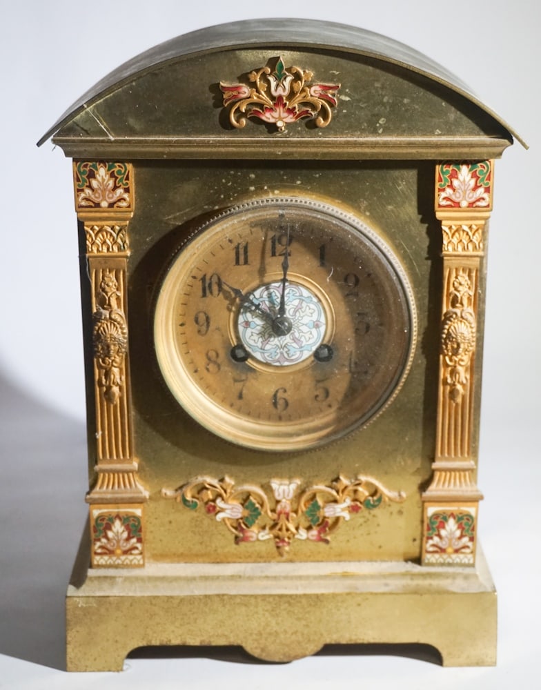 Antique French Empire Brass & Enamel Mantle Clock (1 of 4)