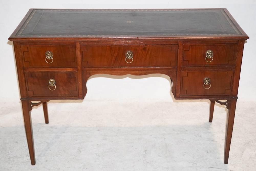English Edwardian Mahogany Leather Top Desk (1 of 4)