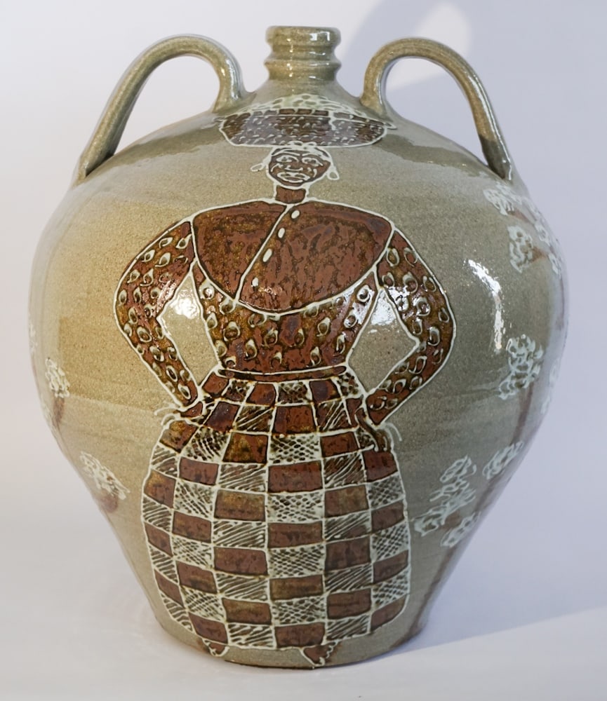 Edgefield Style Southern Stoneware Decorated Double Handled Jug (1 of 4)