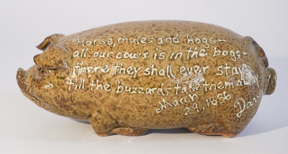 Southern Stoneware Figural Decorated Pig Flask (1 of 4)