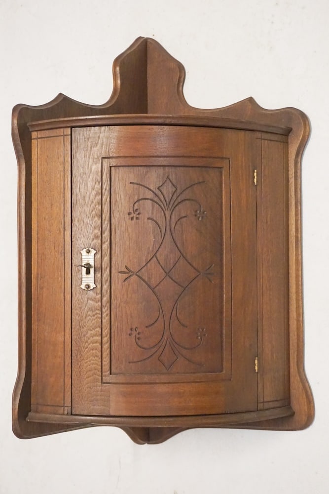 American Carved Walnut Hanging Corner Cabinet (1 of 3)