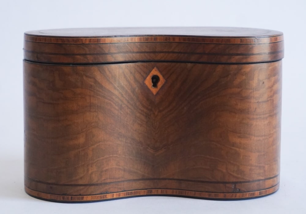 Excellent English Regency Inlaid Walnut Tea Caddy (1 of 4)