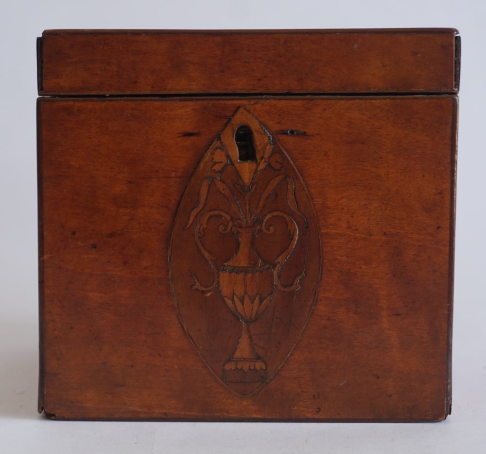 English George III Inlaid Mahogany Tea Caddy (1 of 3)