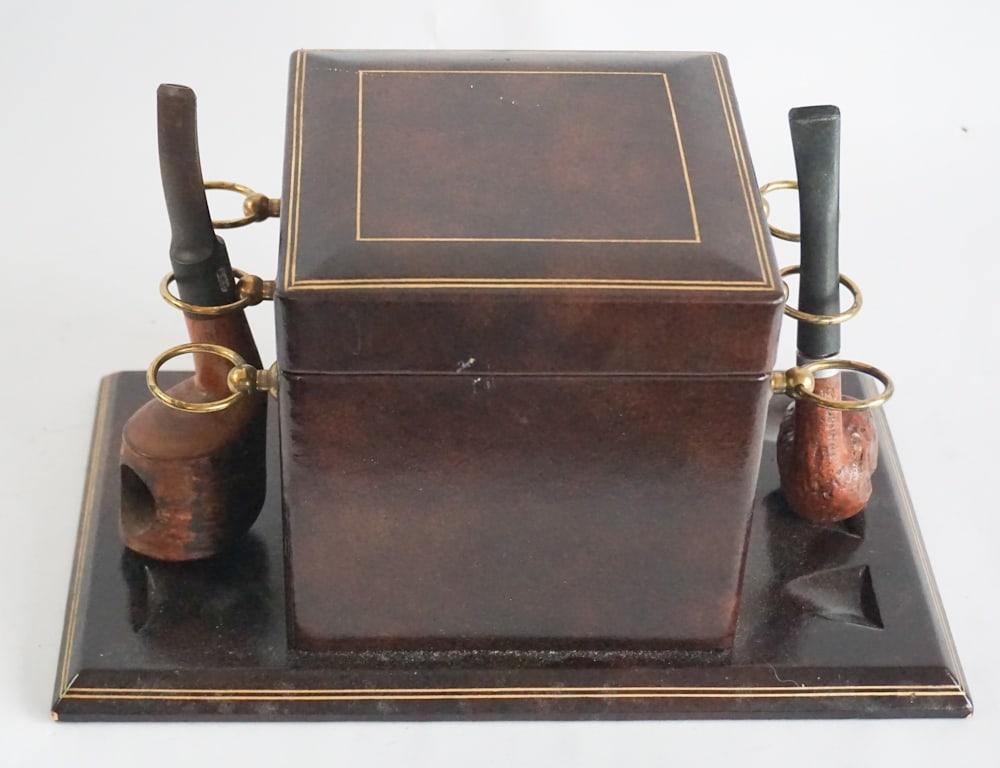 Vintage English Leather & Mahogany Pipe Stand (1 of 6)