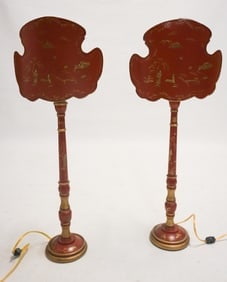 Charming Pair Designer Tole Painted Table Lamps (1 of 4)