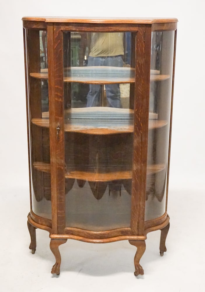 Antique Oak Bow Front Display Cabinet (1 of 2)