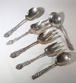Set Antique Sterling Silver Serving Pieces