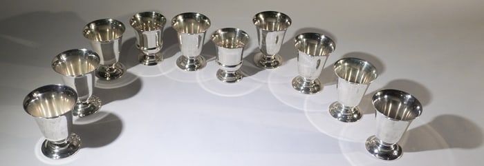 Handsome Set Sterling Silver Wine Goblets