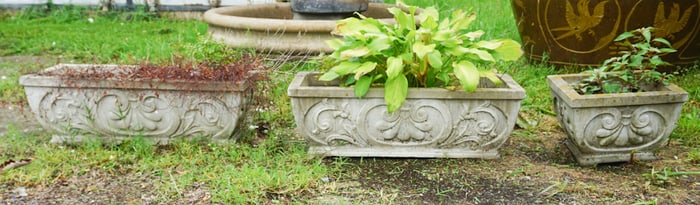 Three Classical Style Cast Stone Garden Planters
