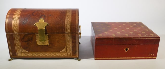 Two Regency Style Leather Valuables Boxes