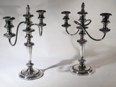 Pair Antique Sheffield Silver Plate Candelabra