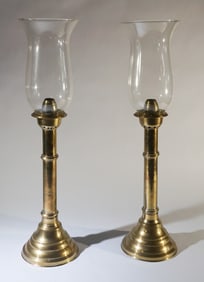 Pair Antique Blown Glass Hurricane Candle Sticks