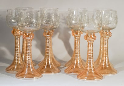 Set Ten Mid Century Murano Art Glass Wine Goblets
