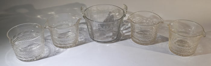 Set Antique Glass Wine Stem Rinsers & Ice Bucket