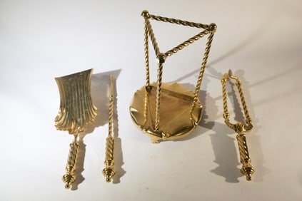 English Regency Style Polished Brass Fire Tool Set