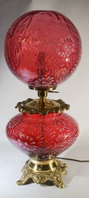Fenton L G Wright Cranberry Glass Table Lamp