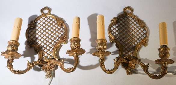 Pair French Rococo Gilt Bronze Wall Sconces