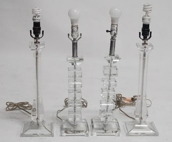 Two Pair Designer Lucite & Crystal Table Lamps