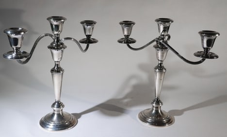 Pair Gorham Sterling Silver Three Light Candelabra