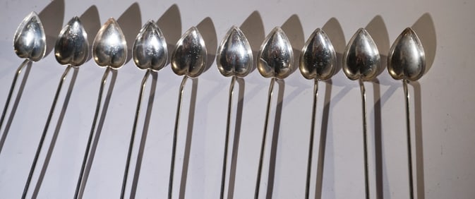 Set Wallace Sterling Silver Cocktail Straw Spoons