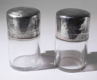 Pair English Silver & Glass Tea Caddies