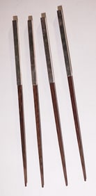 Set Oriental Silver Handled Rosewood Chopsticks